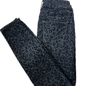 Textured Velvet Leopard Print Rewash Black Skinny Jeans